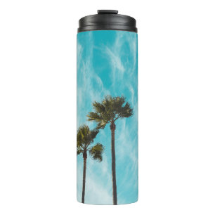 Three green leaf trees below cirus clouds thermal tumbler