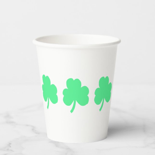 Three Green Shamrock Trinity Paper Cups (Front)
