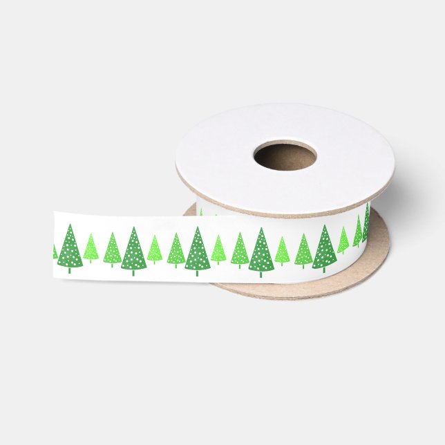 Three Green Watercolor Polka Dot Trees   Satin Ribbon (Spool)