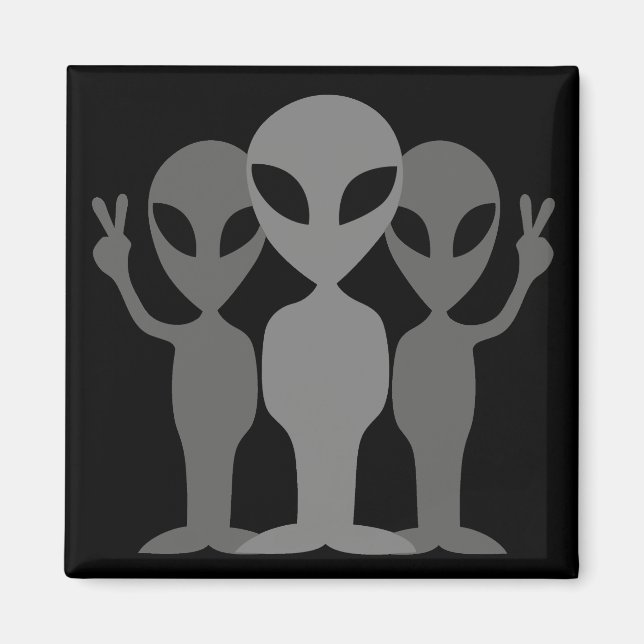 Three Grey Space Aliens Magnet (Front)