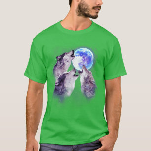 Three Grey Wolf Howling athe Moon 3 Wolves Space G T-Shirt