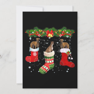 Three Greyhound Dog In Sock Christmas Santa Invitation