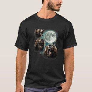 Three Grizzly Bears Howl At Moon Starry Mountain F T-Shirt