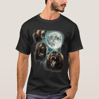 Three Grizzly Bears Howl At Moon Starry Mountain T-Shirt