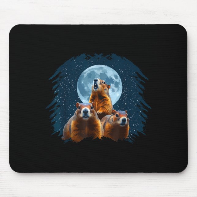 Three Groundhog Head And Moon Happy Groundhog Day  Mouse Pad (Front)
