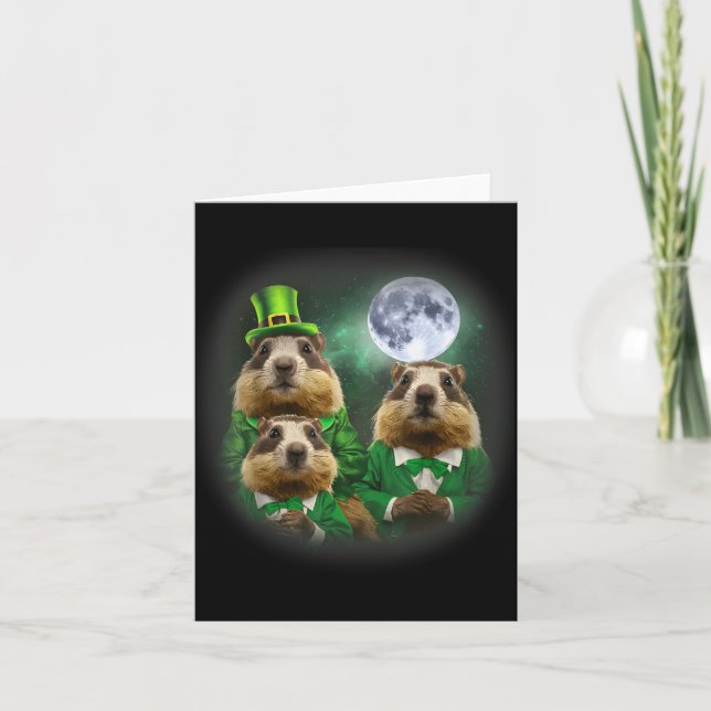 Three Groundhog Moon 3 Groundhog Day Head St Patri Card (Front)