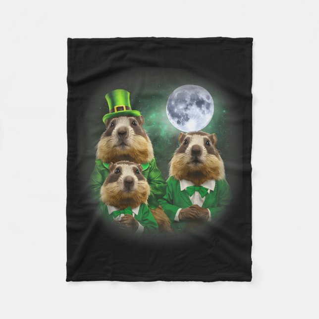 Three Groundhog Moon 3 Groundhog Day Head St Patri Fleece Blanket (Front)