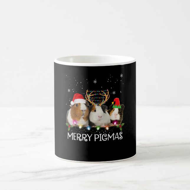 Three Guinea Pig Christmas Lights Santa Hat Xmas Coffee Mug (Center)