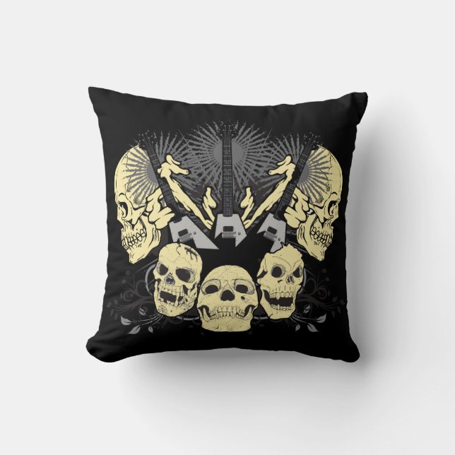 Three Guitars and Skulls Pillow (Front)