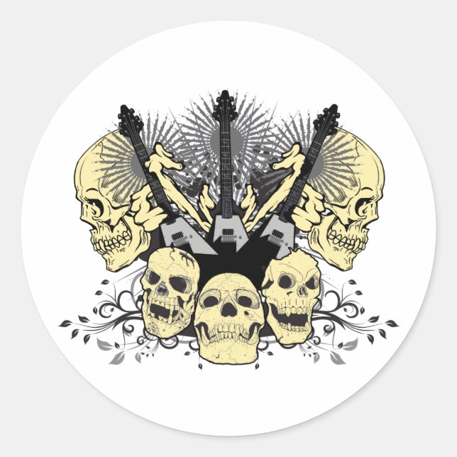 Three Guitars with Skulls Classic Round Sticker (Front)
