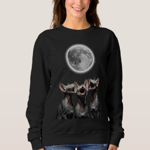 Three Hairless Sphynx Cats Meowling At Moon Howli Sweatshirt