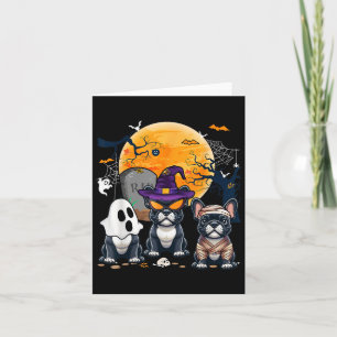 Three Halloween French Bulldogs Cosplay Witch Ghos Card