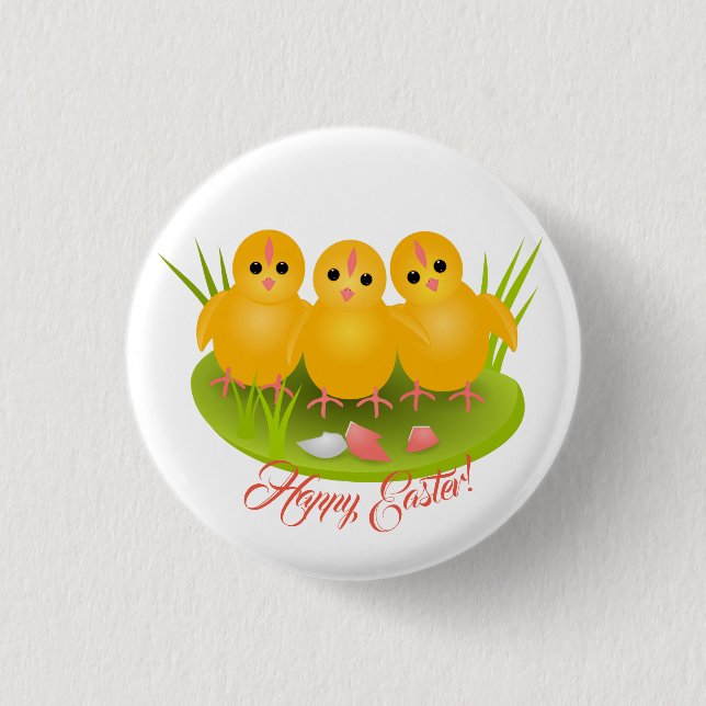 Three Happy Easter yellow chickens 1 Inch Round Button (Front)