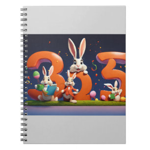 Three Happy Hares Holding Number 3 Notebook