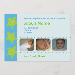 Three Happy Honu Birth Announcement - Blue