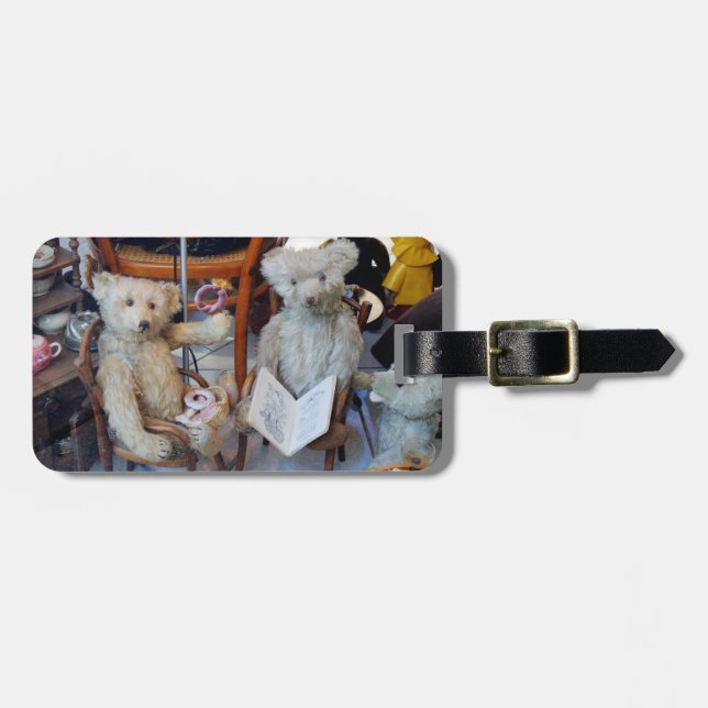 Three Happy Teddy Bears Luggage Tag (Front Horizontal)