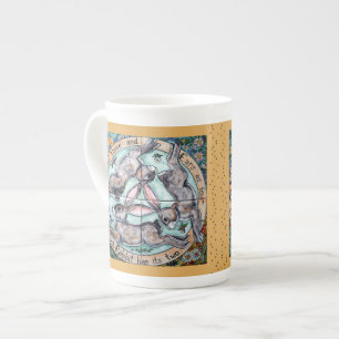 Three Hares Rabbit Four Seasons Gold Whimsical Bone China Mug