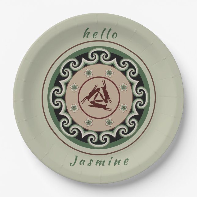 Three hares sharing three ears with interlocking  paper plate (Front)