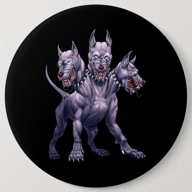 Three Headed Dog Cerberus 6 Inch Round Button (Front)