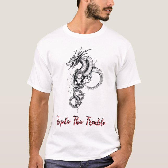 Three-Headed Dragon Tattoo Art T-Shirt (Front)