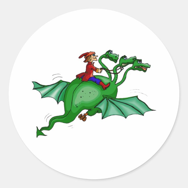 Three-Headed Dragon with Rider Classic Round Sticker (Front)