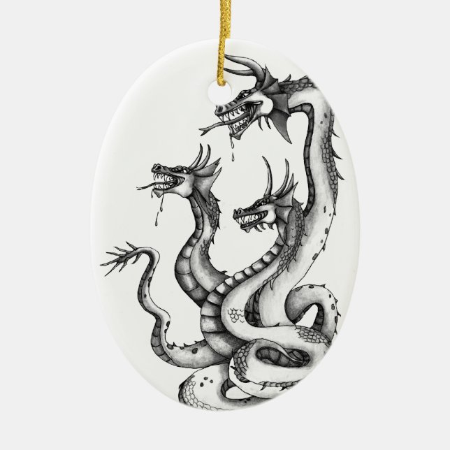 Three Headed Hydra Design Ceramic Ornament (Front)
