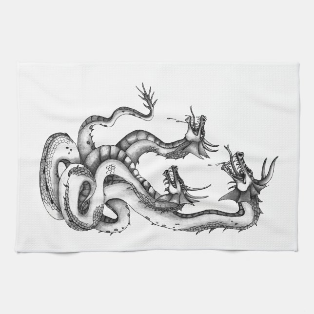 Three Headed Hydra Design Kitchen Towel (Horizontal)