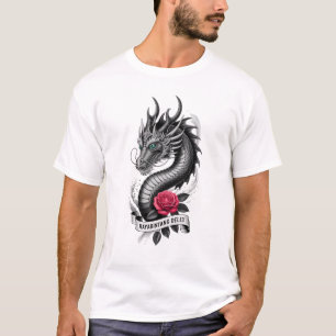 Three-Headed Hydra Dragon Graphic Detailed Black T-Shirt
