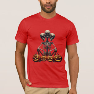 Three Headed Skeleton & Glowing Jack O Lanterns T-Shirt