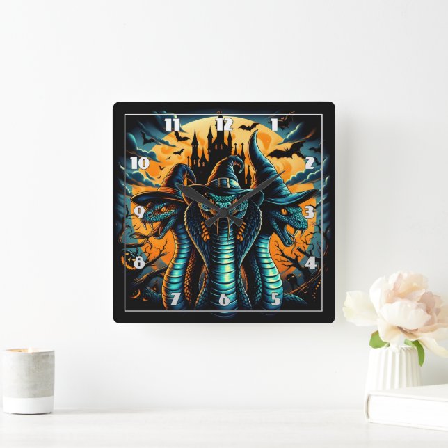 Three-headed snakes in a spooky Halloween night Square Wall Clock (Home)