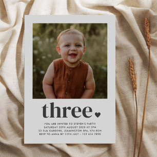 Three Heart Photo 3rd Birthday Invitation