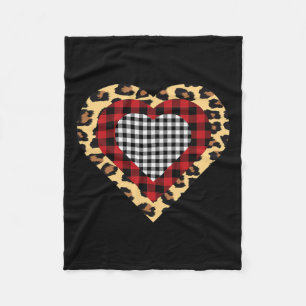 Three Hearts Buffalo Leopard Plaid Valentine's Day Fleece Blanket