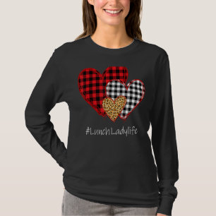 Three Hearts Buffalo Plaid Lunch Lady Valentine S T-Shirt