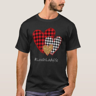 Three Hearts Buffalo Plaid Lunch Lady Valentine's  T-Shirt