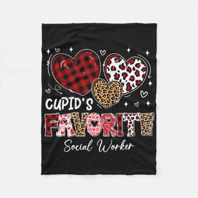 Three Hearts Cupid's Favorite Social Worker Valent Fleece Blanket (Front)