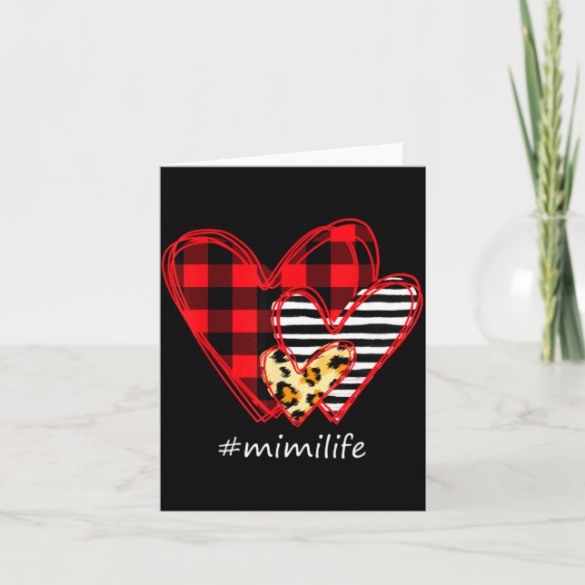 Three Hearts Leopard Buffalo Plaid Mimi Life Valen Card (Front)