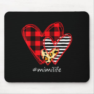 Three Hearts Leopard Buffalo Plaid Mimi Life Valen Mouse Pad