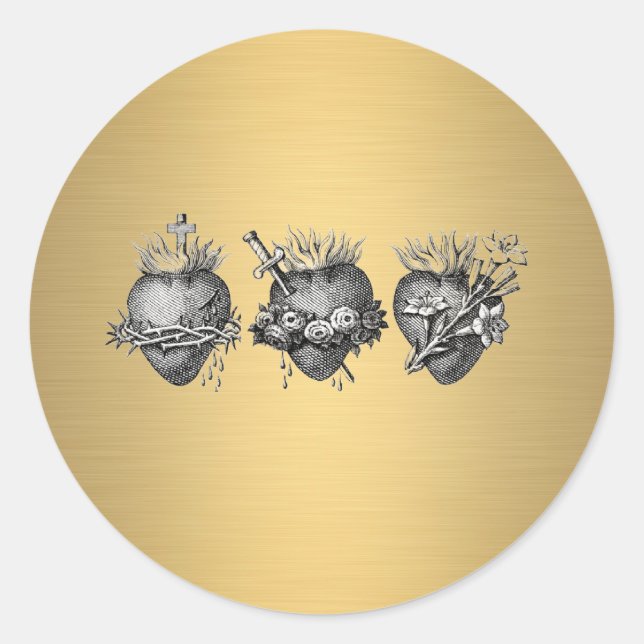 Three Hearts of Jesus, Mary, and Joseph Address Classic Round Sticker (Front)