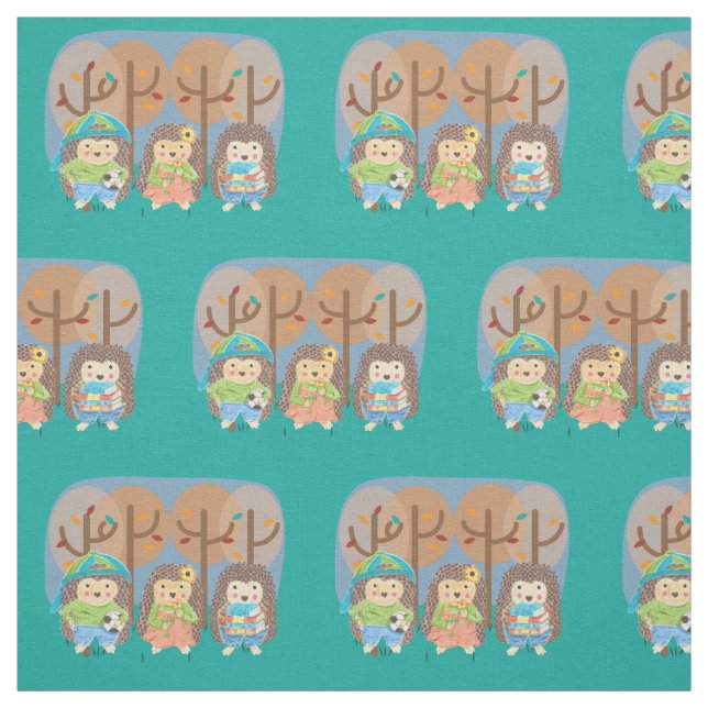 Three hedgehogs in the woods kid fabric (Swatch)