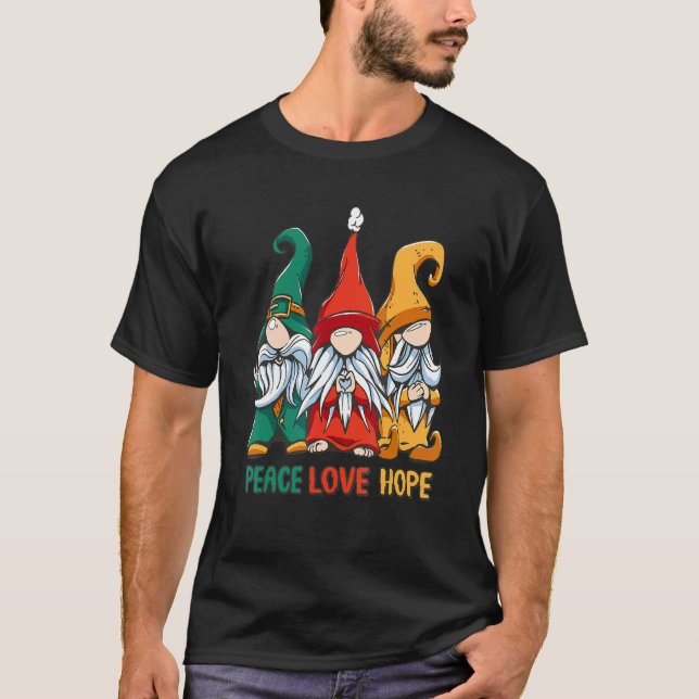 Three Hippie Gnomes, Peace Gnome, Funny Retro Tie  T-Shirt (Front)