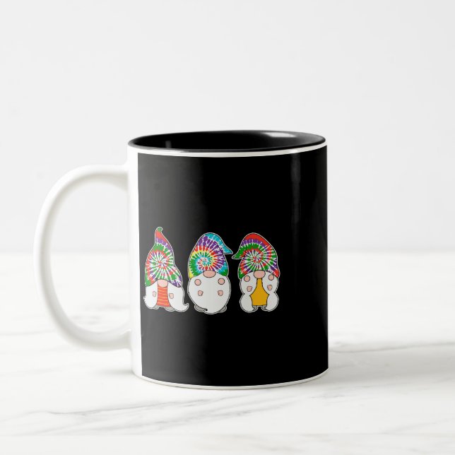 Three Hippie Gnomes Tees Peace Gnome Funny Retro H Two-Tone Coffee Mug (Left)