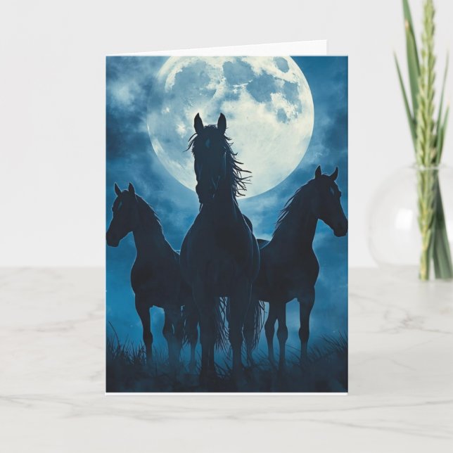Three Horse Moon Card (Front)