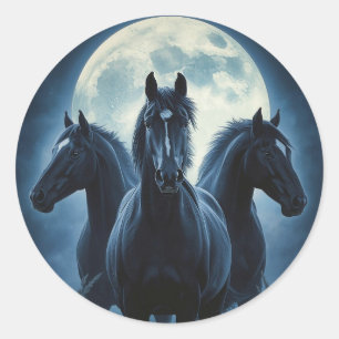 Three Horse Moon Classic Round Sticker