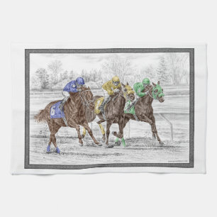 Three Horse Race - Neck and Neck Kitchen Towel