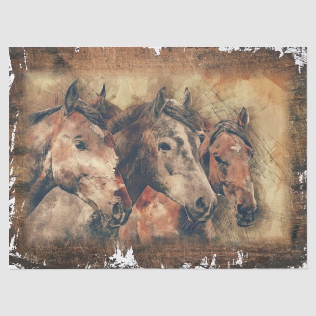 Three Horses Decoupage Tissue Paper (Front)