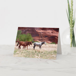 Three Horses in a Canyon, Blank Greeting Card