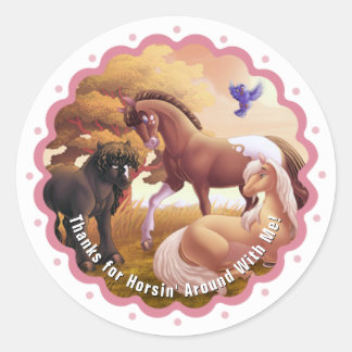 Three Horses in a Pasture Classic Round Sticker