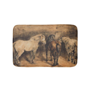 Three Horses in Their Stable Bath Mat