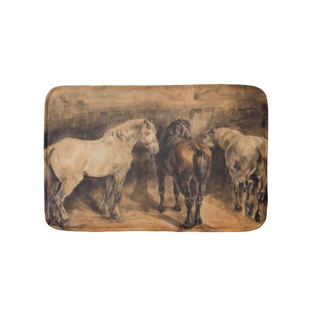 Three Horses in Their Stable Bath Mat (Front)