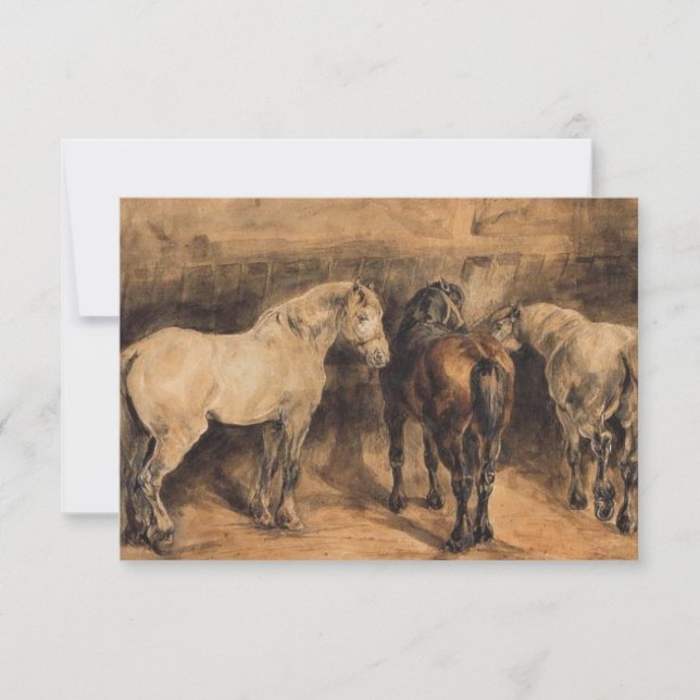 Three Horses in Their Stable Card (Front)